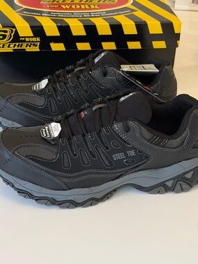 Skechers Men's Black and Gray Steel Toe Work Sneakers